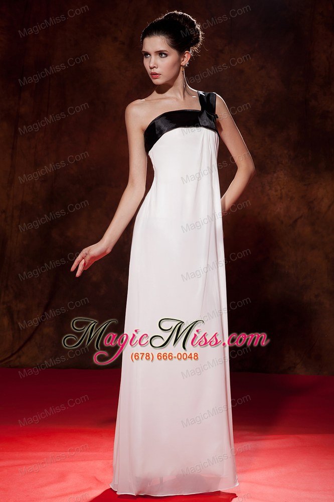 wholesale black and white empire one shoulder floor-length chiffon bow prom dress