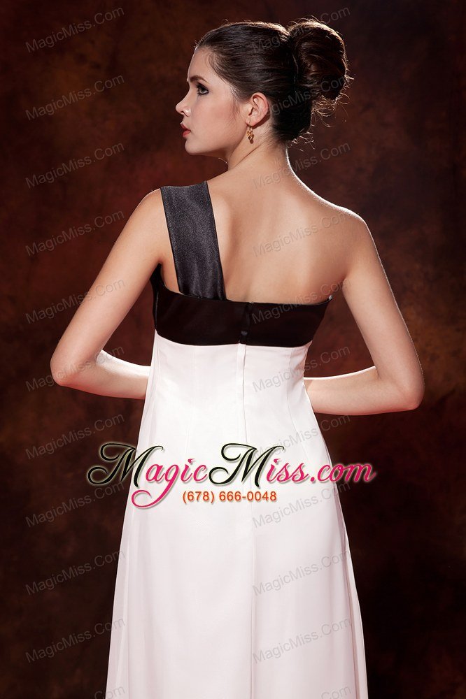wholesale black and white empire one shoulder floor-length chiffon bow prom dress