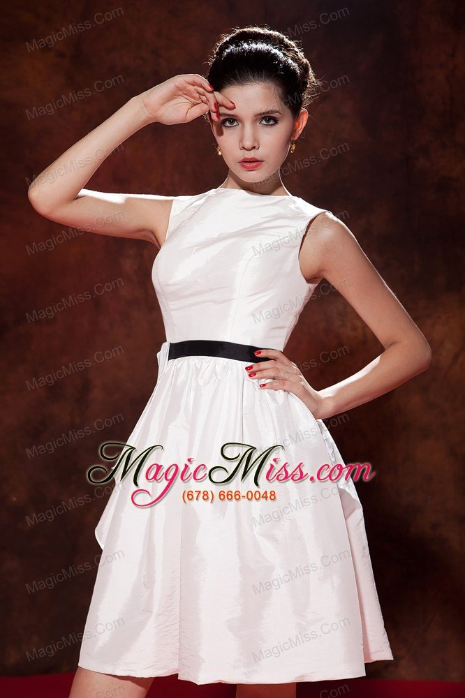 wholesale modest white a-line / princess prom dress bateau mini-length taffeta