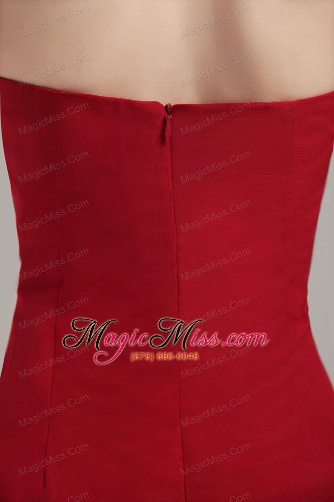 wholesale wine red column / sheath strapless asymmetrical chiffon bridesmaid dress
