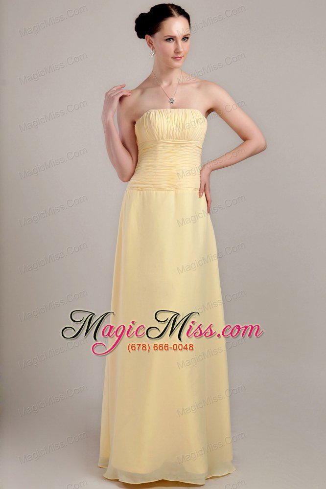 wholesale gold column / sheath strapless floor-length chiffon ruch bridesmaid dress