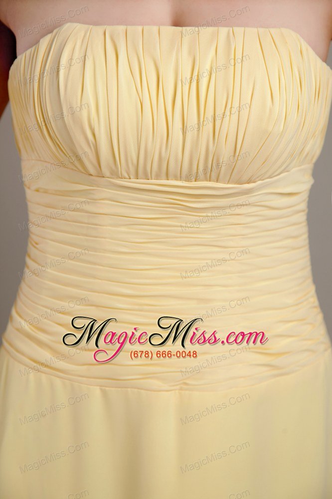 wholesale gold column / sheath strapless floor-length chiffon ruch bridesmaid dress