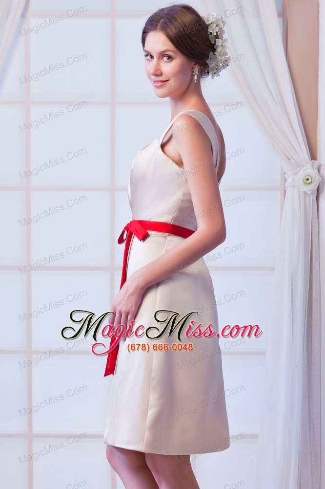 wholesale champagne a-line straps mini-length satin bows prom dress