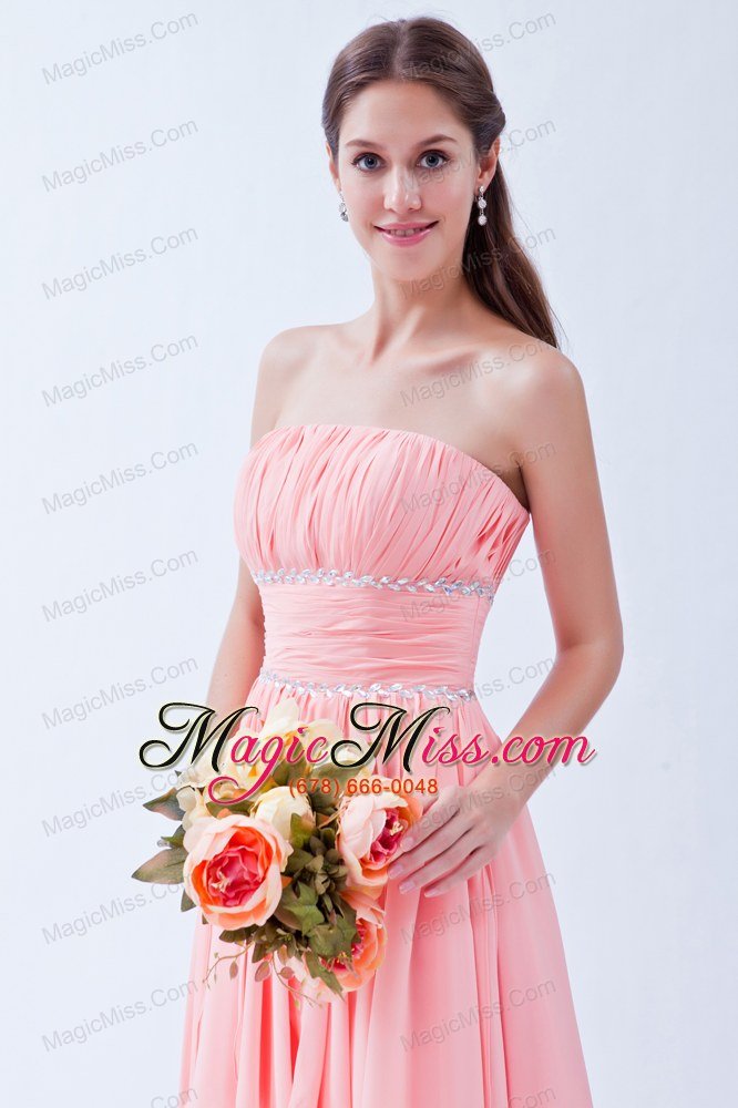 wholesale watermelon empire strapless prom dress asymmetrical chiffon beading