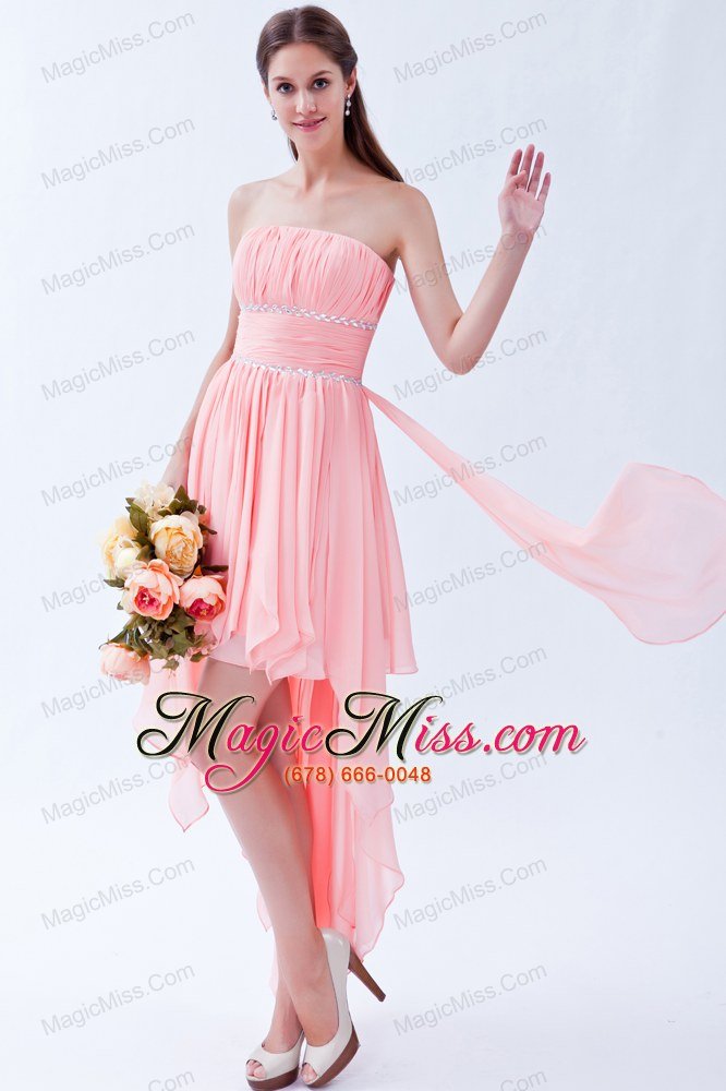 wholesale watermelon empire strapless prom dress asymmetrical chiffon beading
