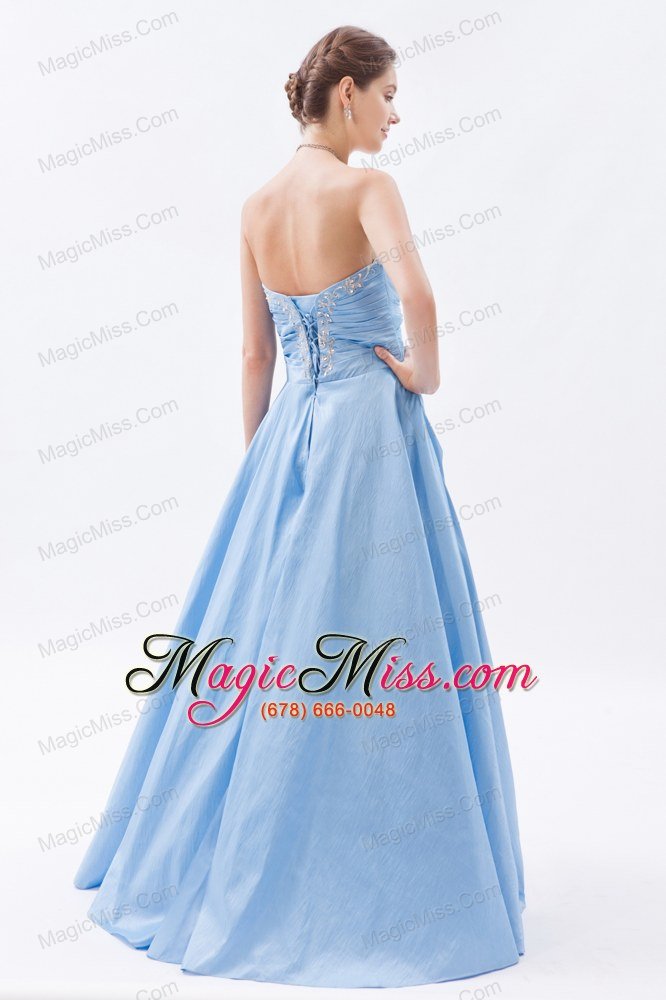 wholesale baby blue a-line / sheath strapless prom dress taffeta appliques floor-length
