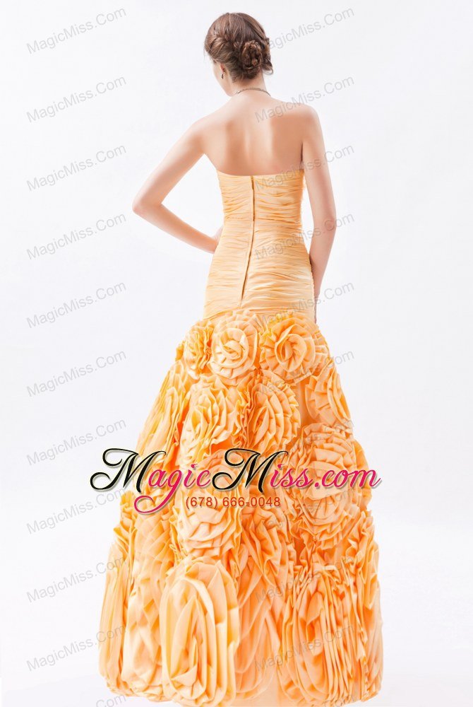 wholesale orange mermaid sweetheart ruch prom dress floor-length fabric with rolling flower