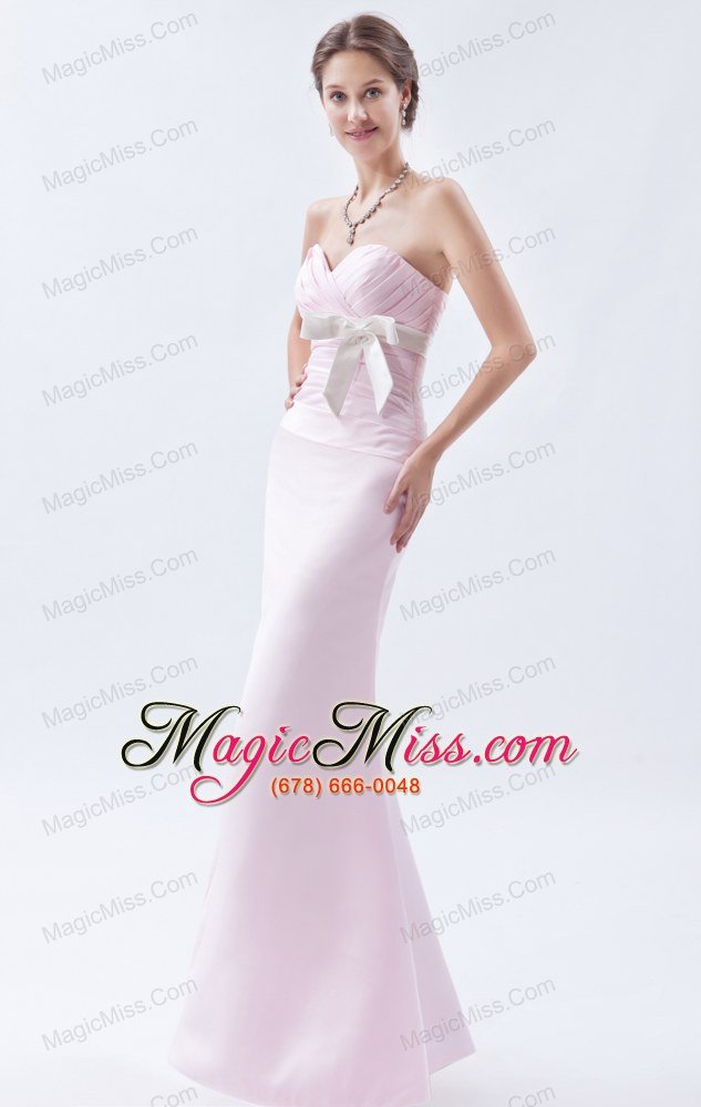 wholesale baby pink mermaid sweetheart floor-length satin bow prom dress