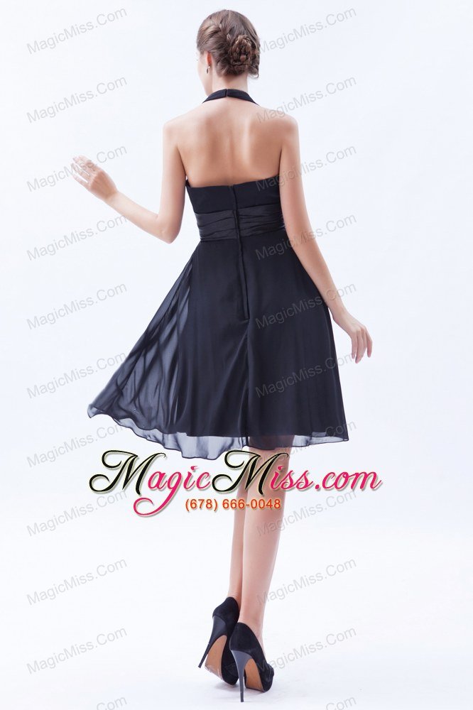 wholesale black empire halter knee-length chiffon ruch bridesmaid dress