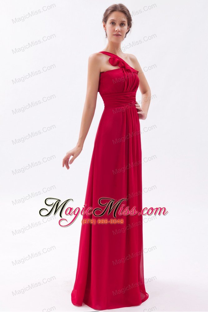 wholesale coral red empire one shoulder floor-length chiffon ruch prom dress