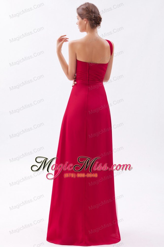 wholesale coral red empire one shoulder floor-length chiffon ruch prom dress