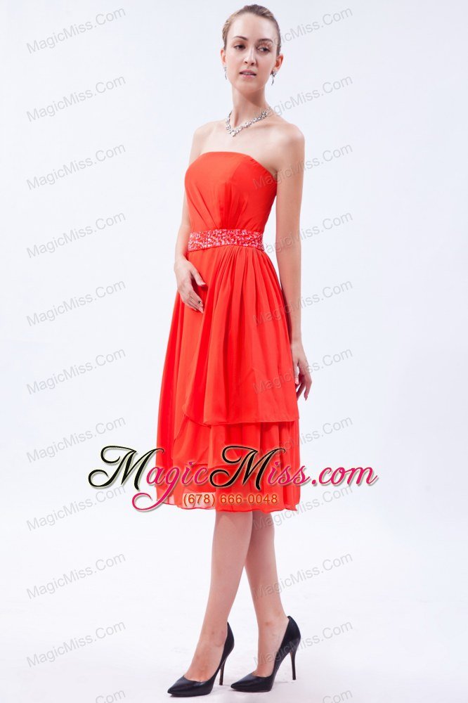 wholesale red empire strapless knee-length chiffon beading prom dress