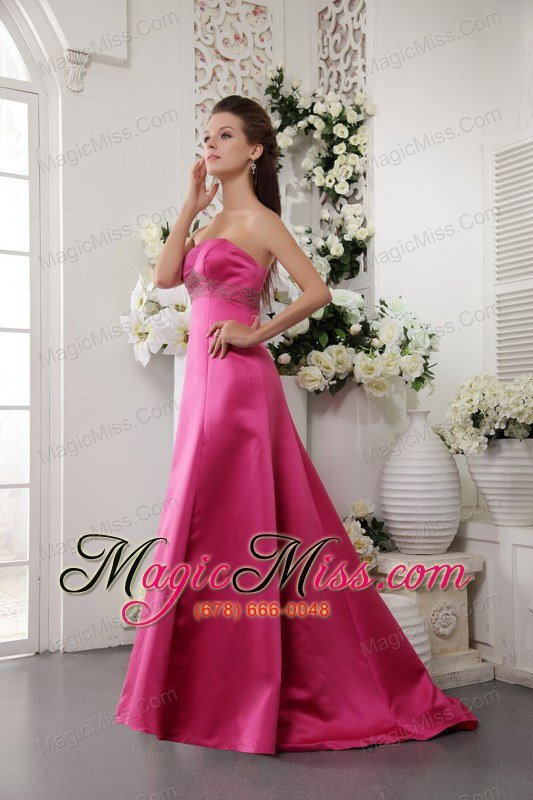 wholesale white a-line / princess strapless brush train satin beading hot pink prom / evening dress