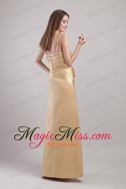 wholesale champagne column/sheath spaghetti strap floor-length satin appliques bridesmaid dress