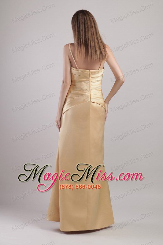 wholesale champagne column/sheath spaghetti strap floor-length satin appliques bridesmaid dress