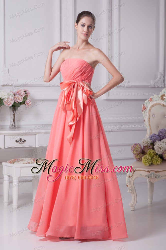 wholesale watermelon sash strapless empire long prom dress