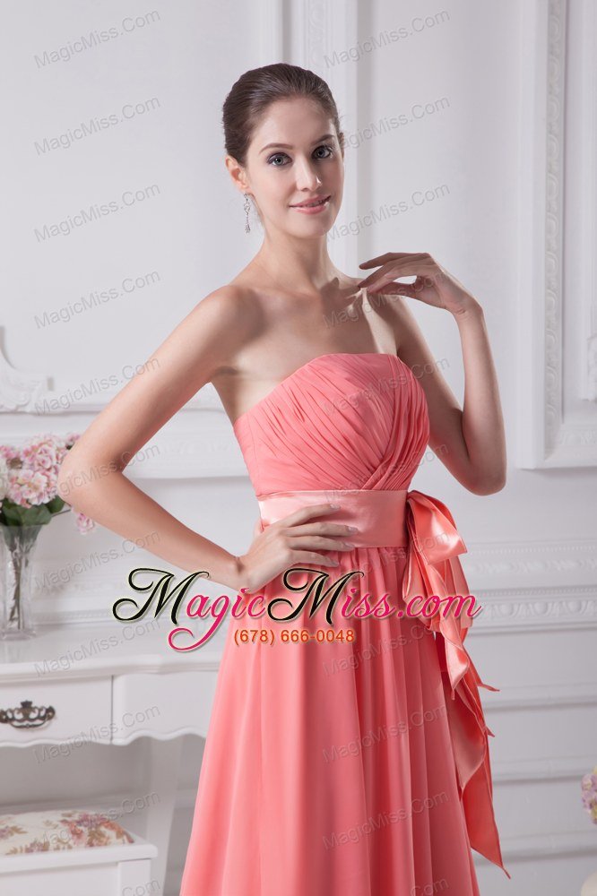 wholesale watermelon sash strapless empire long prom dress