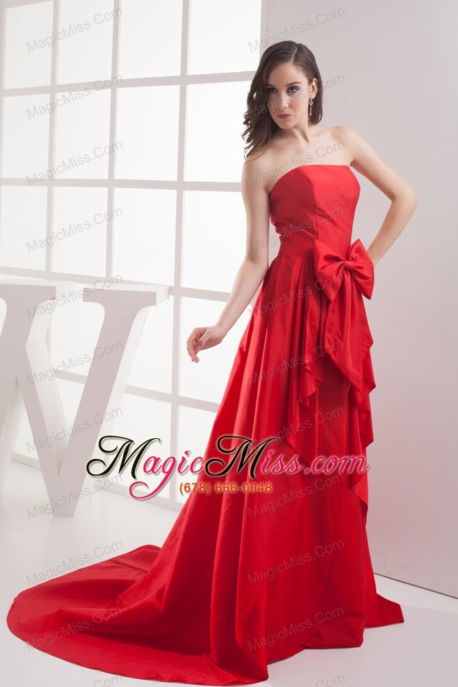 wholesale red a-line bowknot brush train taffeta prom dress
