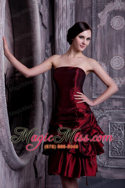 wholesale burgundy a-line strapless knee-length taffeta pick-ups prom dress
