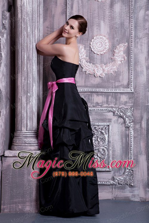 wholesale black a-line strapless floor-legnth taffeta sash and pick-ups bridesmaid dress