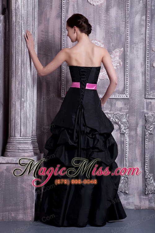 wholesale black a-line strapless floor-legnth taffeta sash and pick-ups bridesmaid dress