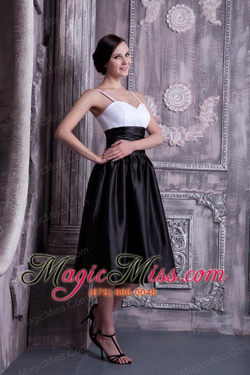 wholesale white and black a-line spaghetti straps knee-legnth taffeta ruch prom dress