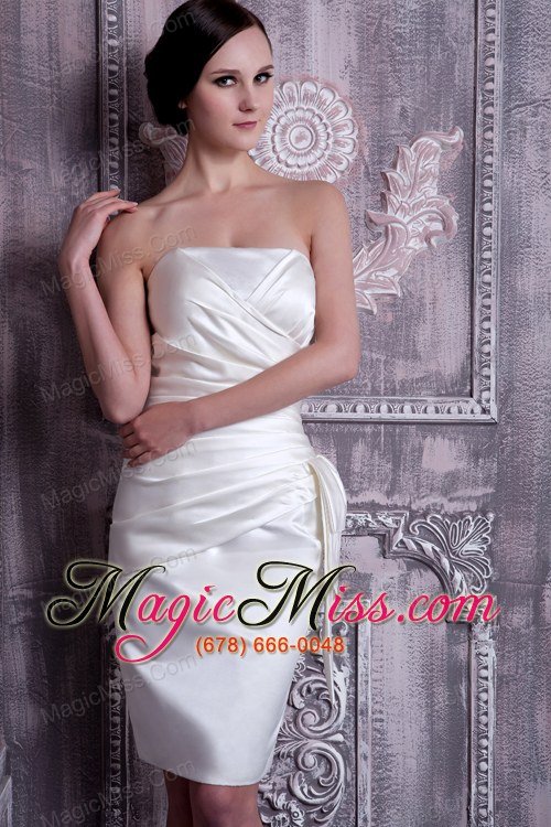 wholesale white column strapless knee-length elastic woven satin ruch prom dress