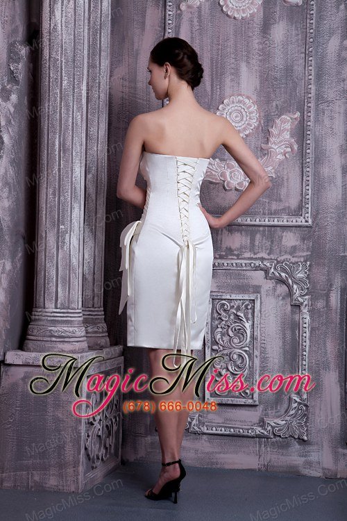 wholesale white column strapless knee-length elastic woven satin ruch prom dress