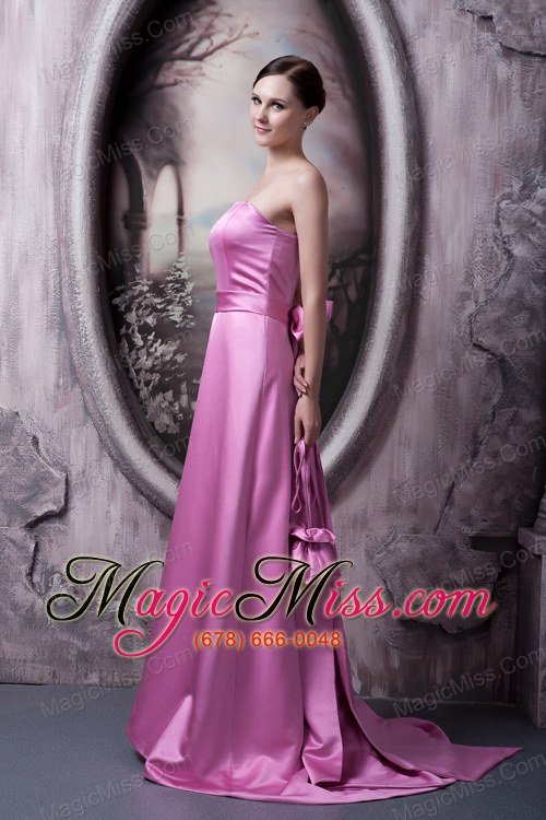 wholesale rose pink a-line / princess strapless brush train satin bow bridesmaid dress