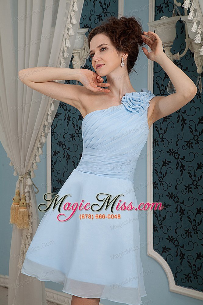 wholesale baby blue a-line / pricess one shoulder mini-length chiffon hand made flowers prom / homecoming dress