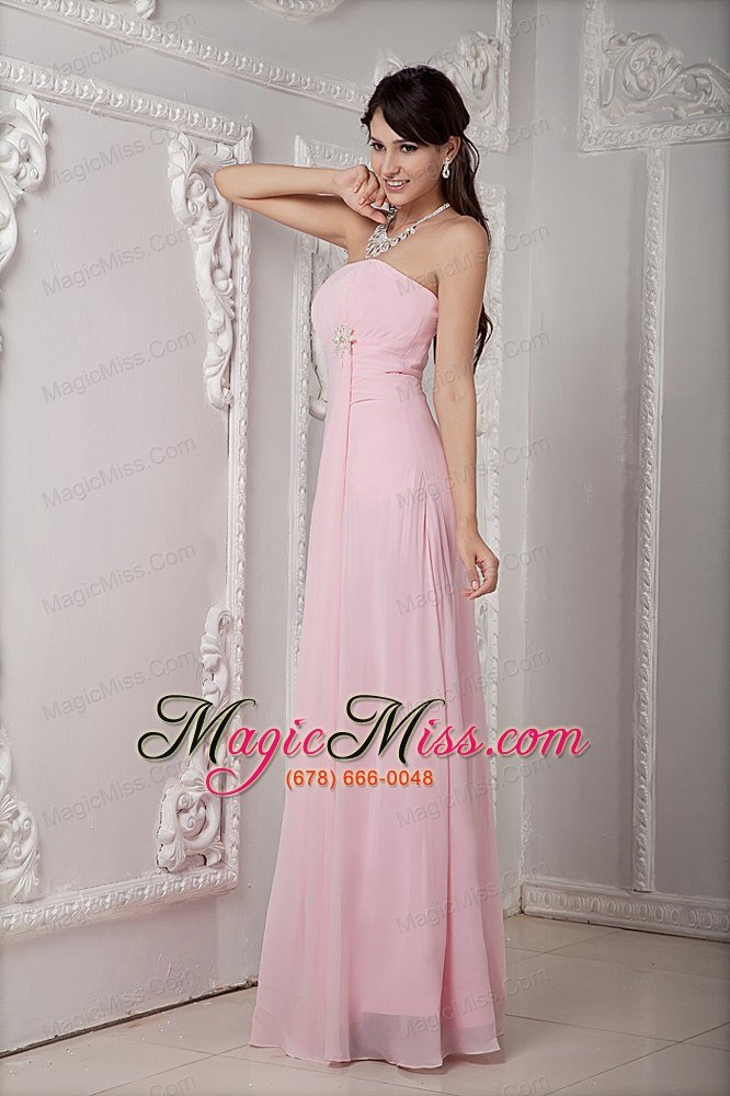 wholesale baby pink empire strapless floor-length chiffon beading prom dress