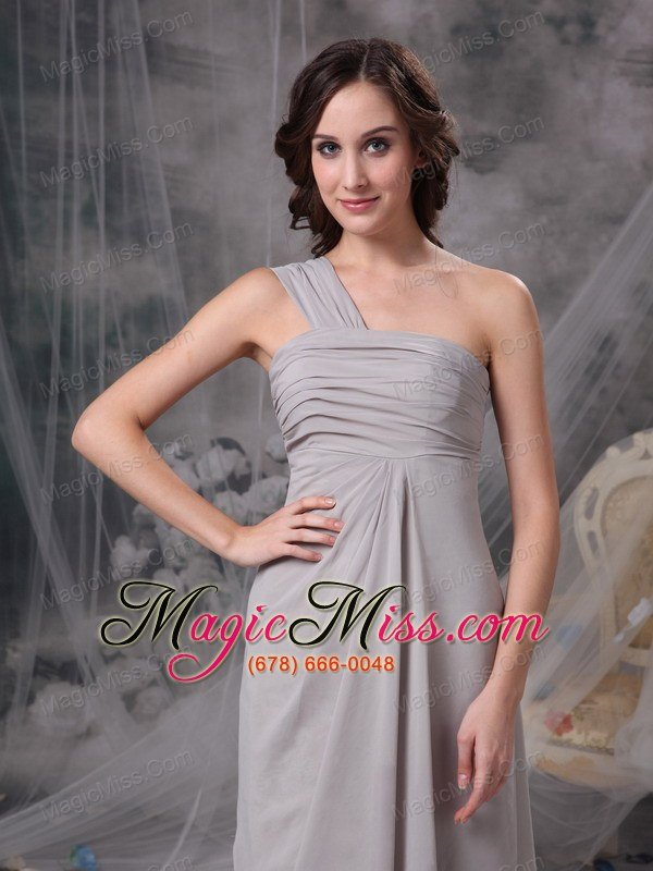 wholesale grey column one shoulder floor-length chiffon ruch bridesmaid dress