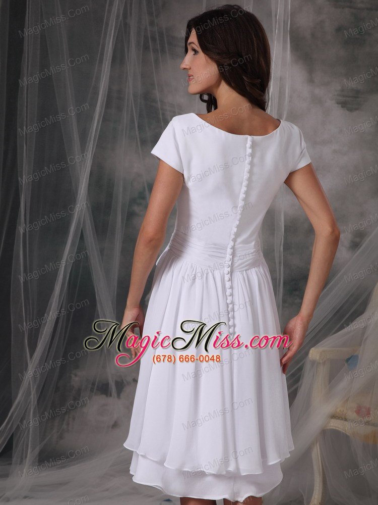 wholesale white empire bateau knee-length chiffon bridesmaid dress
