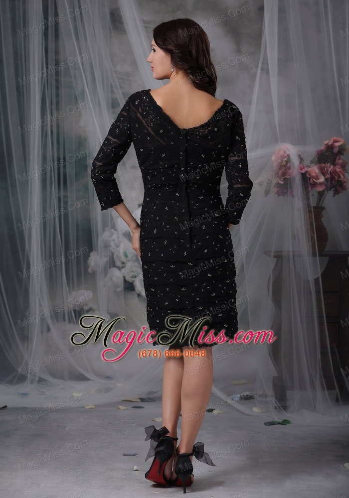 wholesale black column v-neck knee-length 3/4 sleeves special fabric mother of the bride dress