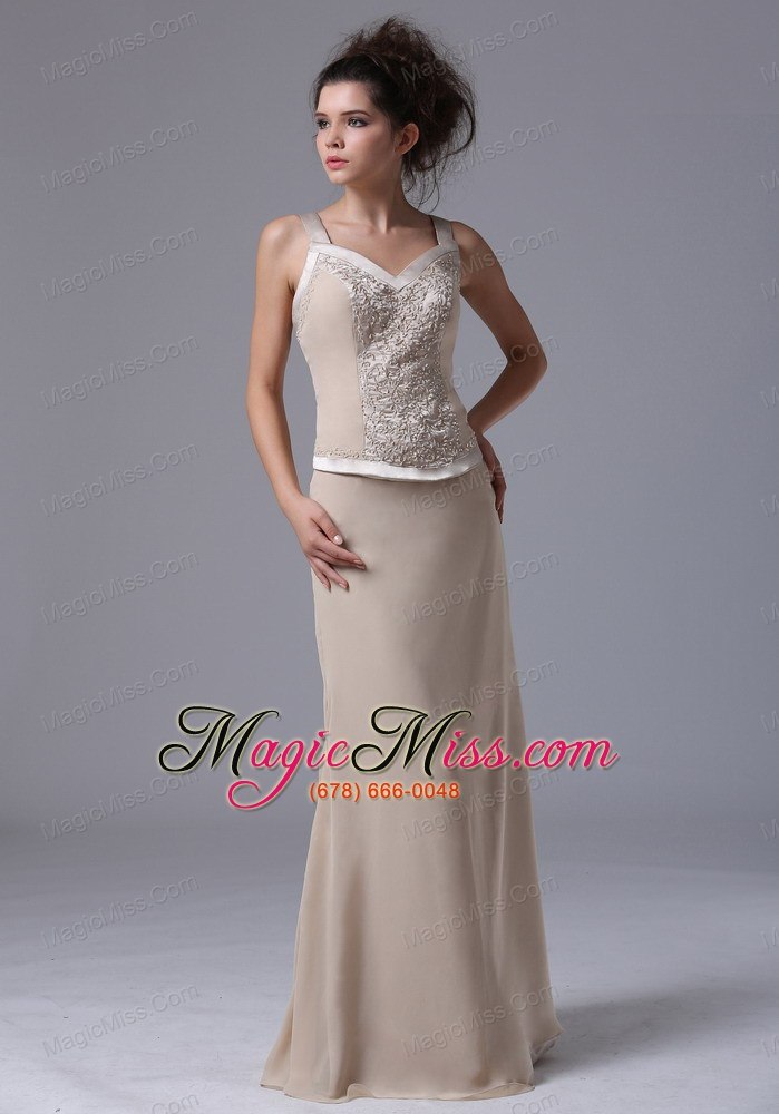 wholesale simple floor-length straps column zipper-up mother of the bride dress with beading