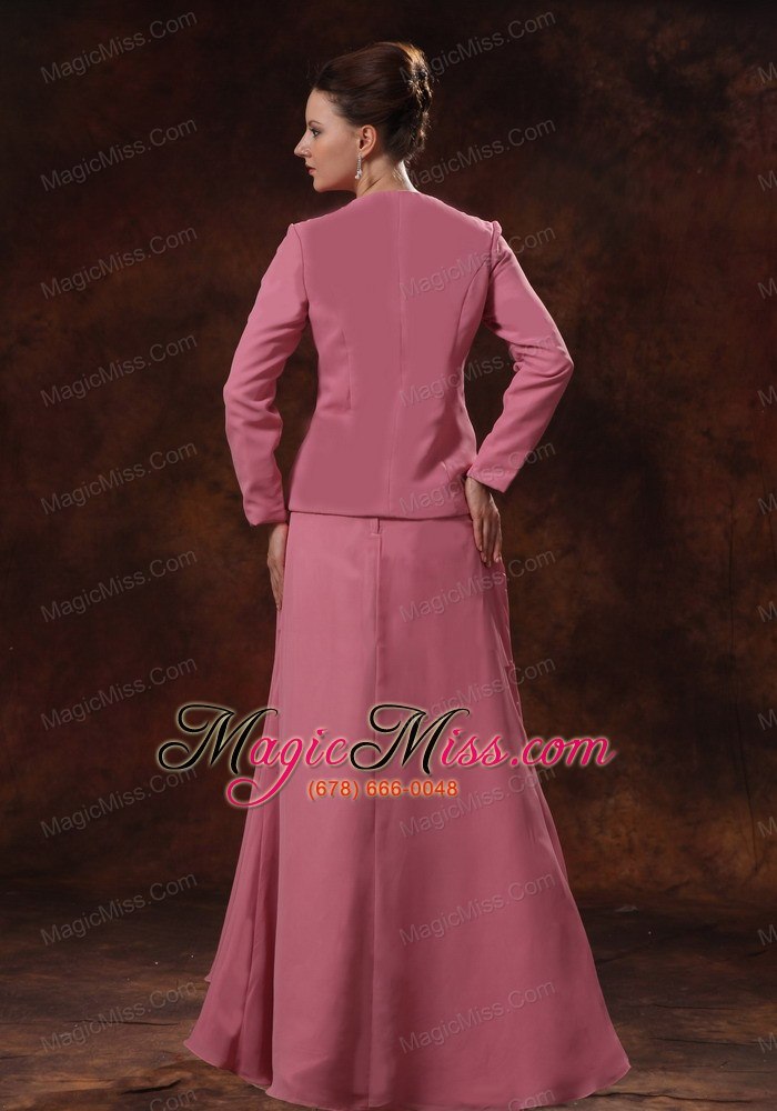 wholesale rose pink appliques decorate bust chiffon mother of the bride dress with coat for custom made in cumming georgia