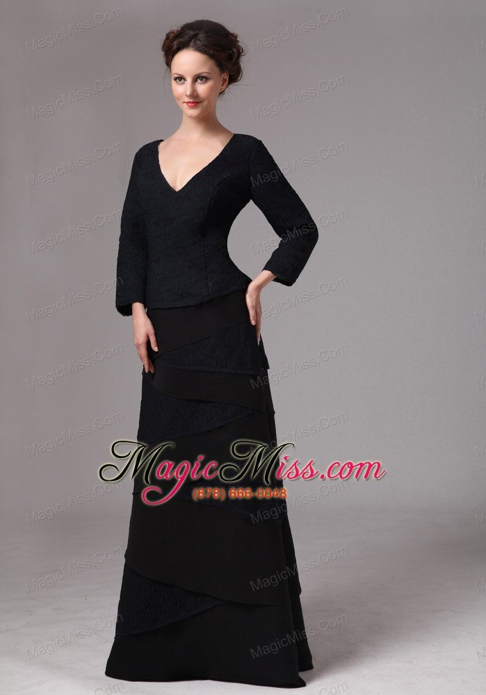 wholesale black v-neck layers 3/4 length sleeves 2013 mother of the bride dress in dunwoody georgia