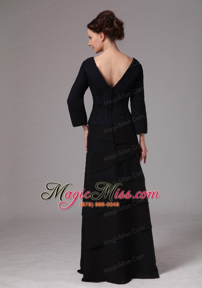 wholesale black v-neck layers 3/4 length sleeves 2013 mother of the bride dress in dunwoody georgia