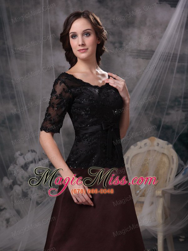 wholesale black and brown a-line scoop knee-length satin beading mother of the bride dress