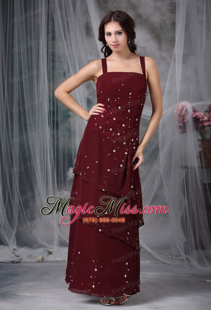 wholesale burgundy empire straps floor-length chiffon beading mother of the bride dress