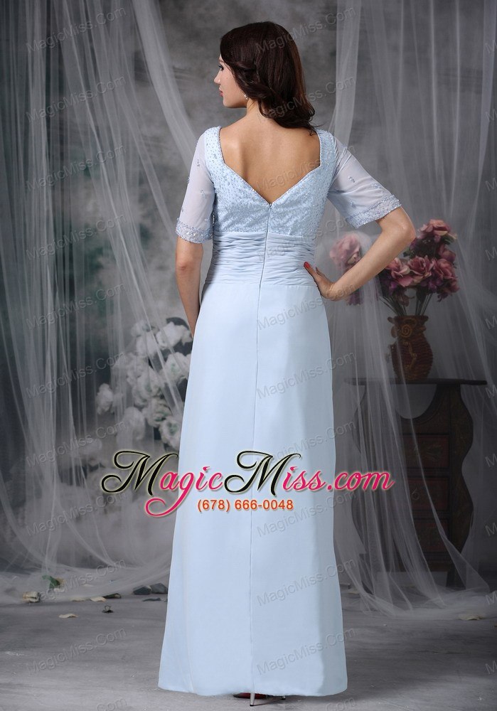 wholesale baby blue column square floor-length chiffon appliques mather of the bride dress