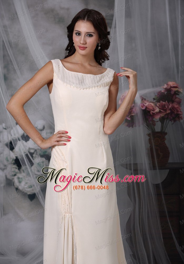 wholesale champagne column scoop floor-length chiffon appliques mather of the bride dress