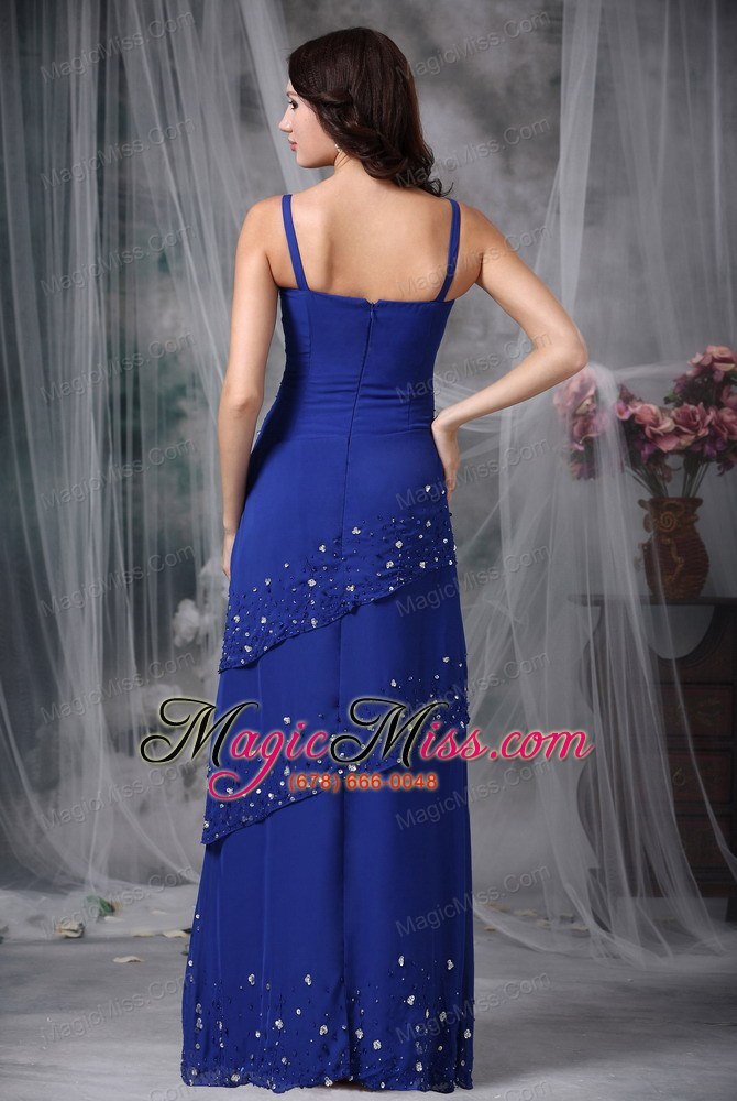 wholesale blue column straps floor-length chiffon appliques mather of the bride dress