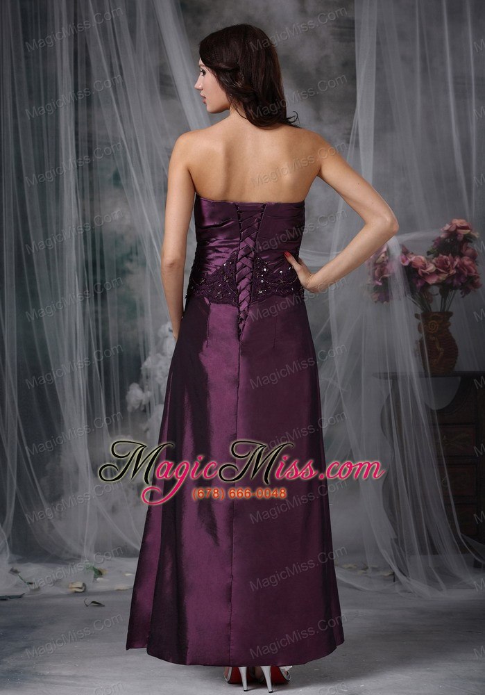 wholesale dark purple column strapless ankle-length taffeta appliques mather of the bride dress