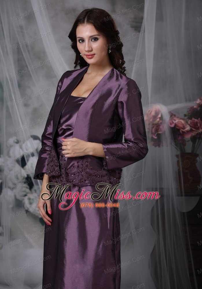 wholesale dark purple column strapless ankle-length taffeta appliques mather of the bride dress