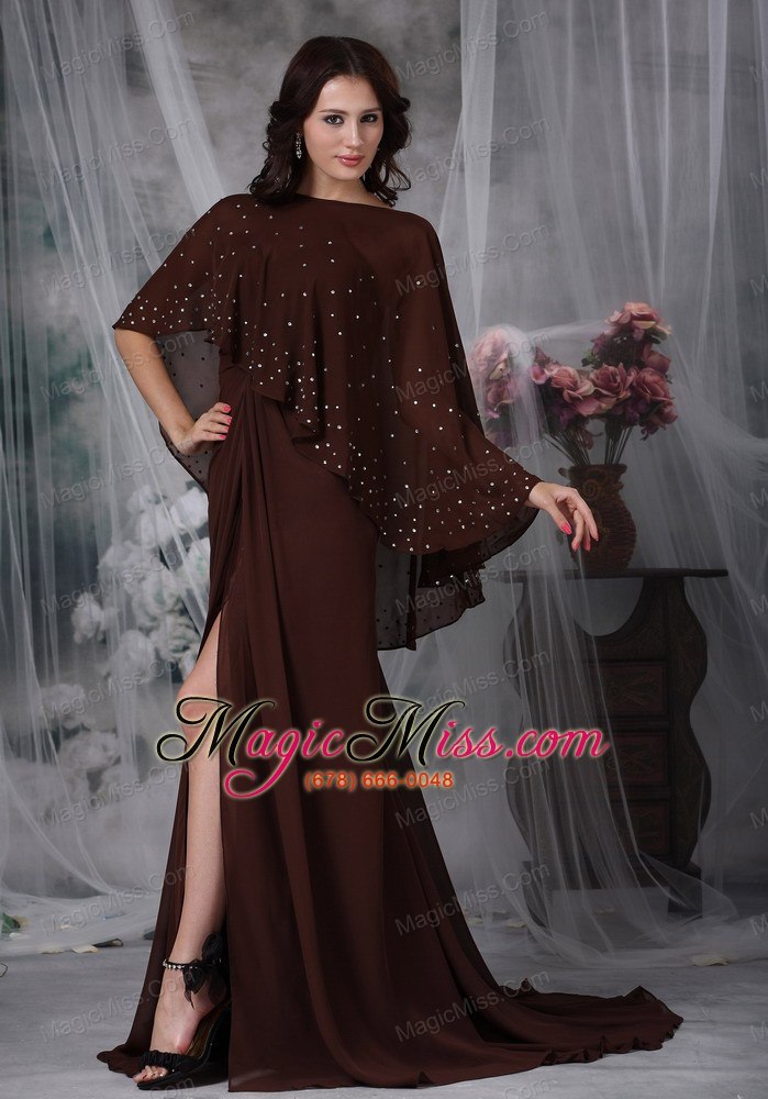 wholesale brown empire sweetheart brush train chiffon ruch mather of the bride dress