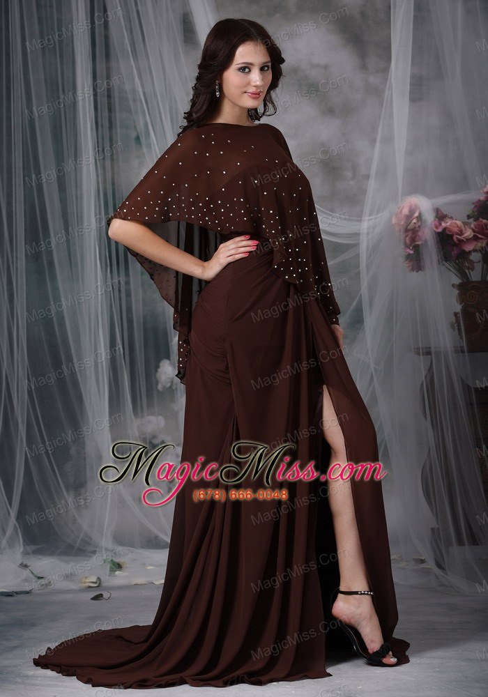 wholesale brown empire sweetheart brush train chiffon ruch mather of the bride dress