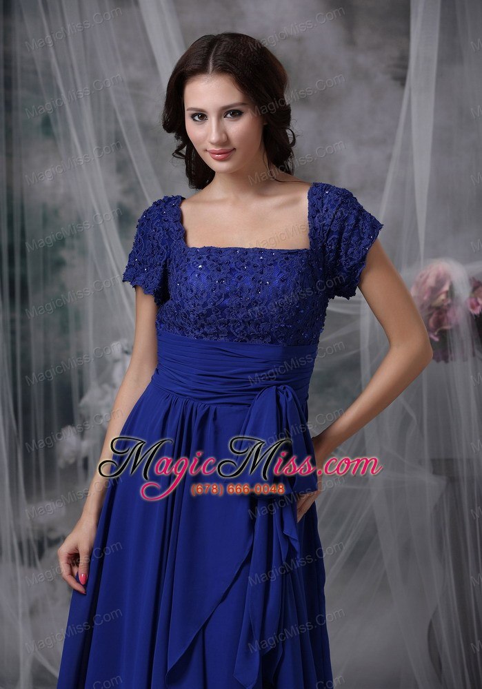 wholesale royal blue column / sheath square floor-length chiffon beading prom dress