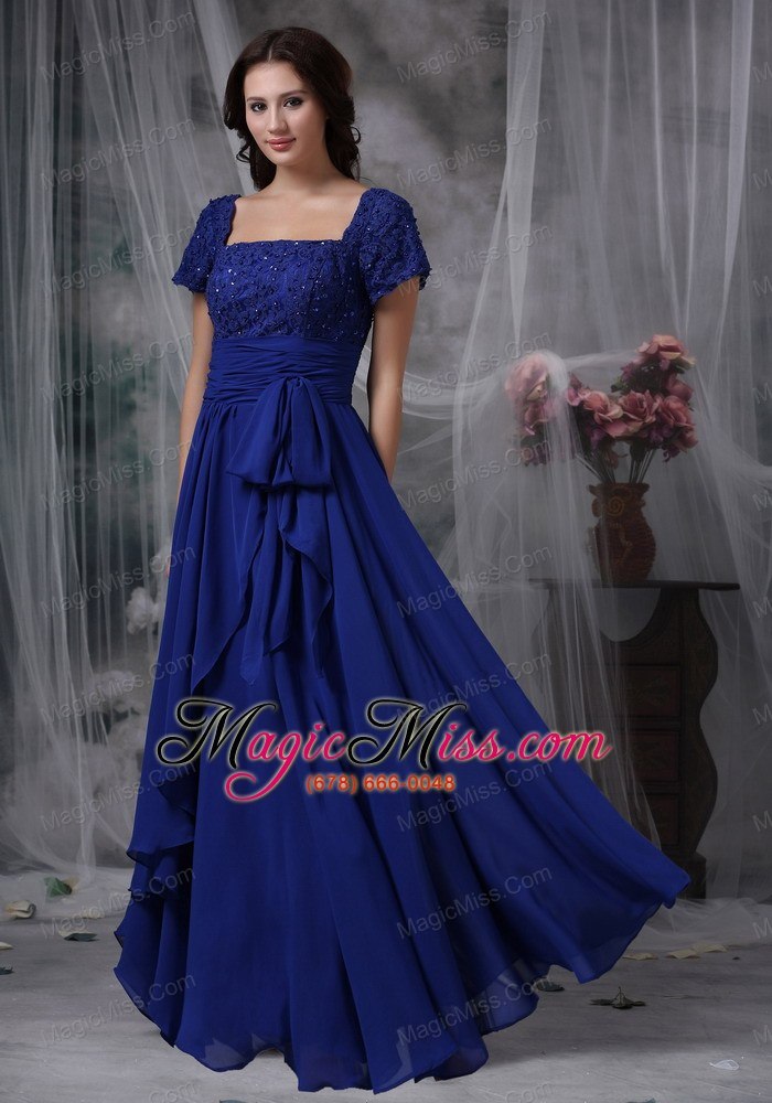 wholesale royal blue column / sheath square floor-length chiffon beading prom dress