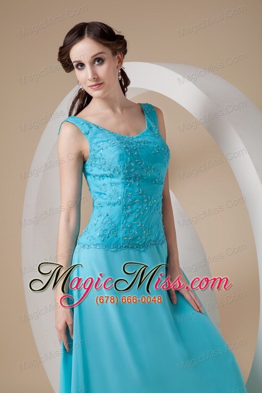wholesale teal column / sheath wide straps ankle-length chiffon beading prom dress